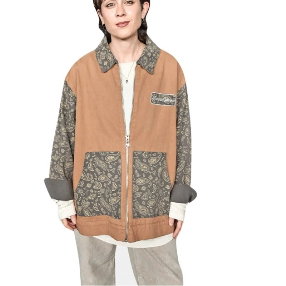 Homme + Femme denim paisley brown work jacket men’s small new with tags unisex
